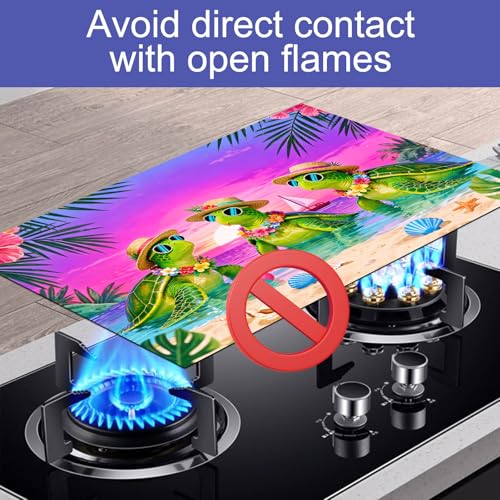 Image of HOMETITUTE Summer Stove Top Cover 28x20 Tropical Turtle Sunset Heat Resistant