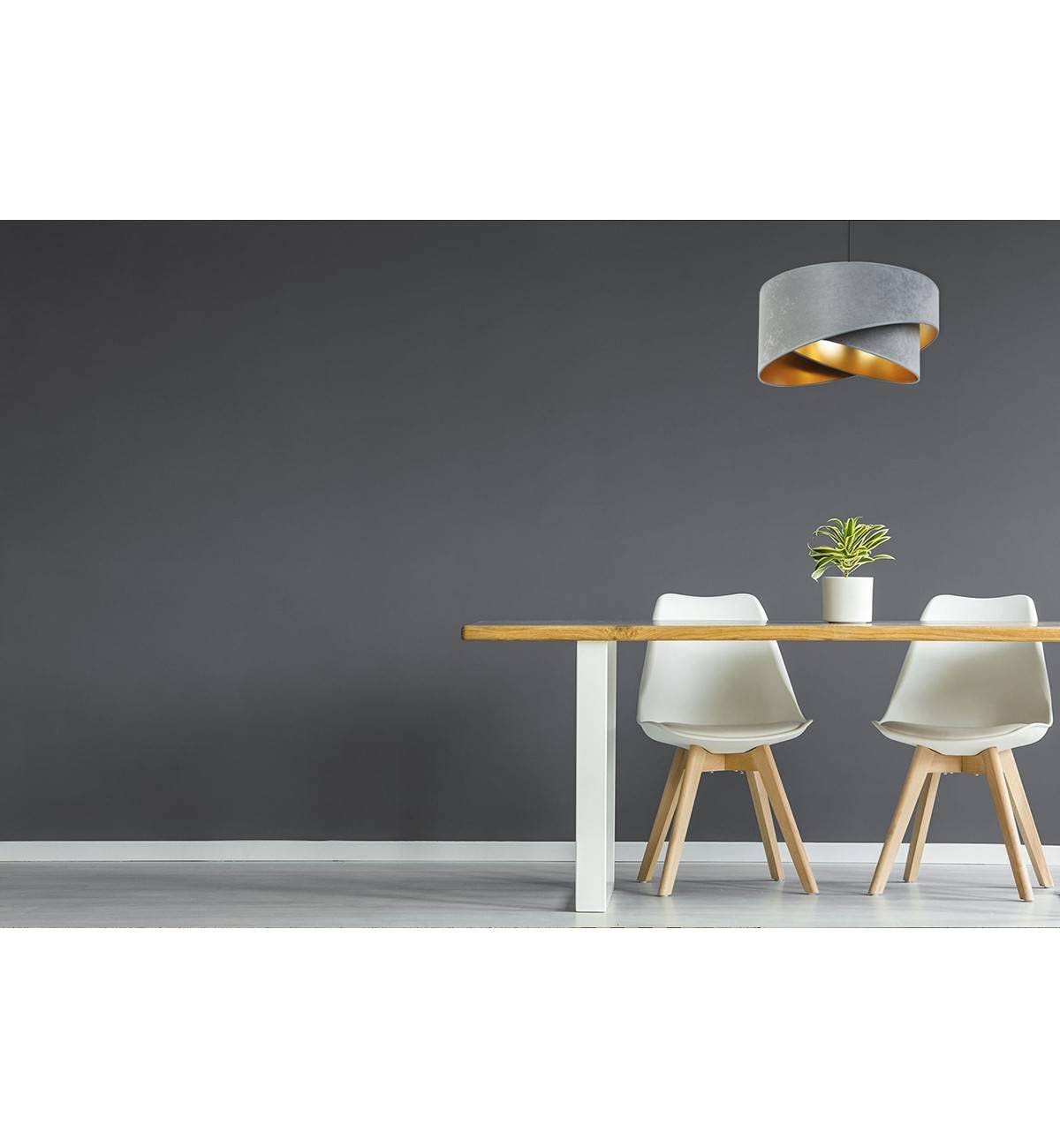 Light-Home Milan Elegant Hängelampe - Modern Deckenlampe für Wohnzimmer Schlafzimmer und Esszimmer - Designer Pendelleuchte aus Metall mit Lampenschirm aus Velours - Grau