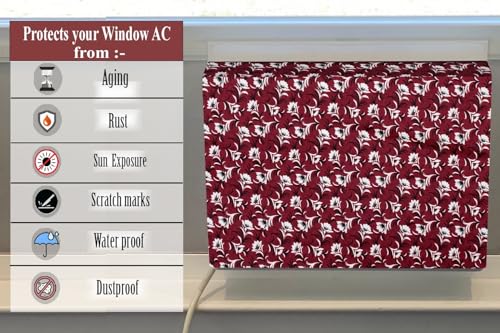 Image of The Furnishing Tree Elastic fit waterproof Polyester window ac cover suitable for Croma 1.5 Ton, Dustproof cover for inner and outer section, In CM: (62.23x66.04x43.18), Floral Pattern Dark Brown