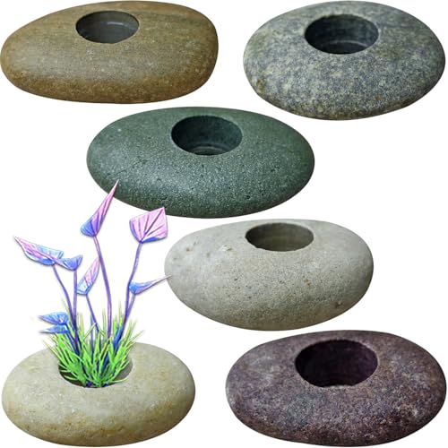 XIOFU Natural River Stone Plant Weights for Aquarium, Handmade Pebble Anchors for Aquatic Plants...