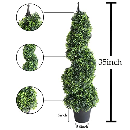 Momoplant Artificial Topiaries Outdoor Boxwood Trees, Spiral Topiary Tree 3 Ft(2 Pieces) Faux Topiary Tree Outdoor Feaux Plant For Decorative Indoor/Outdoor/Garden (35Inch) #TOP1