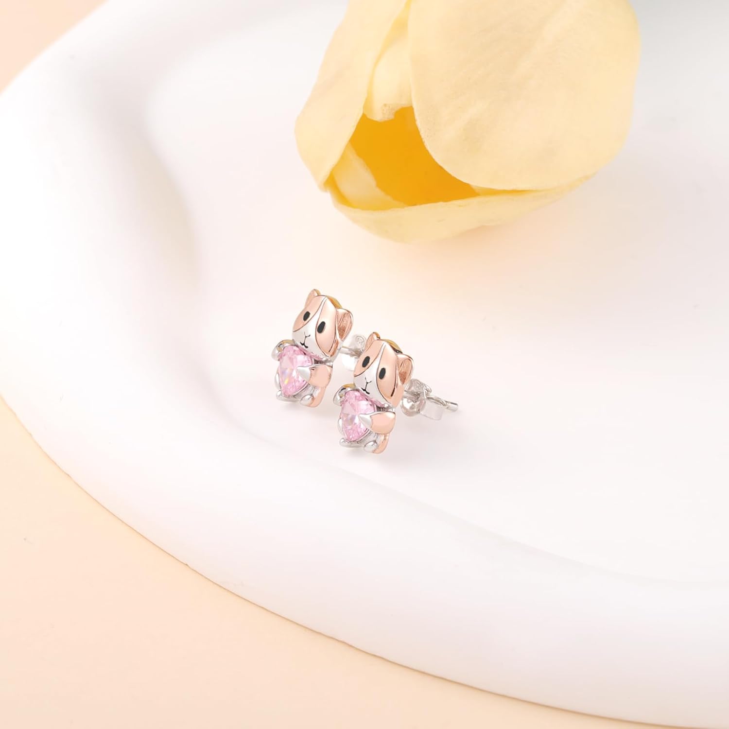 Cute Guinea Pig Stud Earrings - 925 Sterling Silver CZ Heart Birthstone Animal Earrings Guinea Jewelry Gifts for Women Christmas Birthday - Image 4