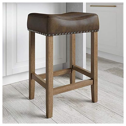 Nathan James Hylie Nailhead Wood Pub-Height Kitchen Counter Bar Stool 24", Dark Brown/Light Brown