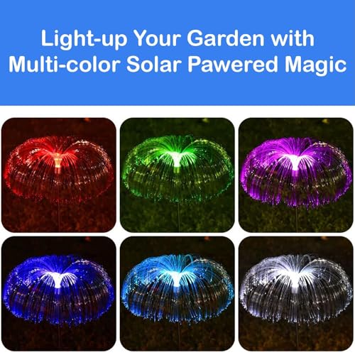 Image of GIGALUMI GL-902 Solar Jellyfish Garden Light 600mAh Battery Fibre Optic Fountain LED IP65 Waterproof Outdoor Lamp with 2V Panel for Backyards Pathways (1Pc, Multicolor)