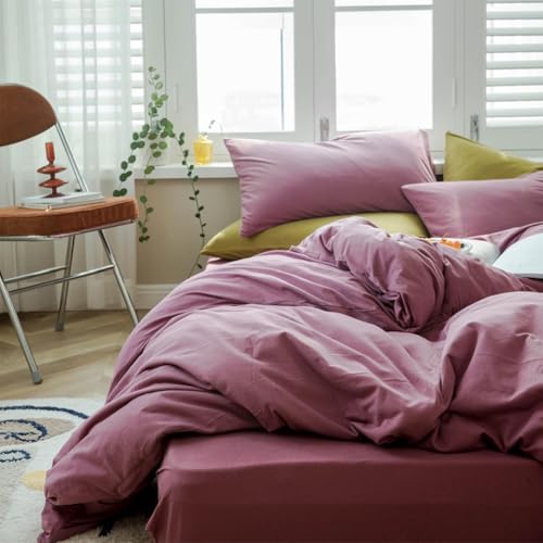 Purple Bedding Duvet Cover Queen 3 Pieces Pale Mauve Duvet Cover Boho Solid Bedding Set Luxury Soft Jersey Knit Cotton Comforter Cover with 2 Pillowcases Breathable Comfy Mauve Color Bedding Set