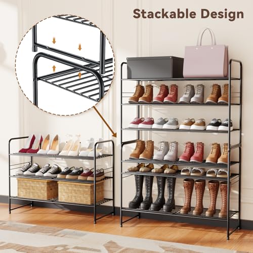 Image of Standard Shoe Rack 3-Tier 32.5 Inches Wide, Free Standing Shoe Organizer for Indoor Outdoor | Adjustable Heavy-Duty Metal Shelf Ideal for Home Entryway Closet & Garage Balcony | Black