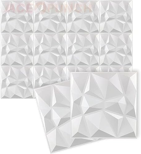 AP1216 - 12 piezas de paneles de pared 3D 3D con textura de PVC, impermeables, resistentes a los arañazos, diseño de diamante blanco de 12 x 12