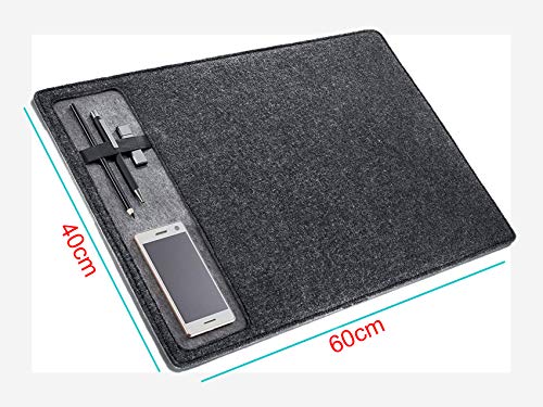 Image of House of Quirk Felt Desk Pad Laptop Keyboard Mouse Pad with Paper and Pen Pocket for Desktops (Dark Grey) 60x40cm