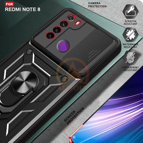 Image of Armor Bumper Back Cover Case for Redmi Note 8 Rotating Camera Cover, Ring Holder & Kickstand | Heavy Duty & 360 Degree Protection Redmi Note 8 Back Cover (Black)