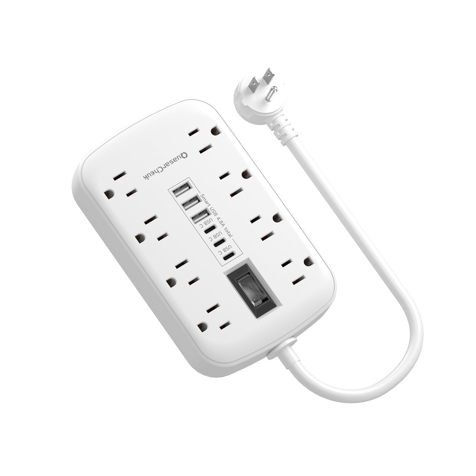 Short Extension Cord 1 ft Small Power Strip Flat Outlet Extender Surge Protector with 8 AC Outlets 6