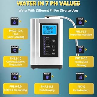 GLBMXDD Ioniseur d'eau,pH 3,5-10,5,Machine à Eau ionisée, Machine à Eau alcaline et Acide, ORP jusqu'à -500 mV, 8 000 litres par Filtre, 7 réglages d'eau,Nettoyage Automatique,Voix Intelligente Blue