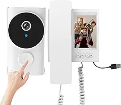 Campainha Inteligente com Câmera e Áudio, Vídeo Porteiro com Monofone, Vídeo Interfone IP44 à prova de água, tela IPS de 3,5 polegadas, áudio bidireccional, visão noturna, não é necessário WiFi