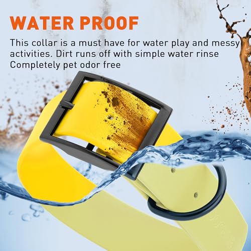 Image of Dogline Biothane Waterproof Dog Collar Strong Coated Nylon Webbing with Black Hardware Odor- Proof for Easy Care Easy to Clean High Performance Fits Small Medium or Large Dogs, Lemon Yellow