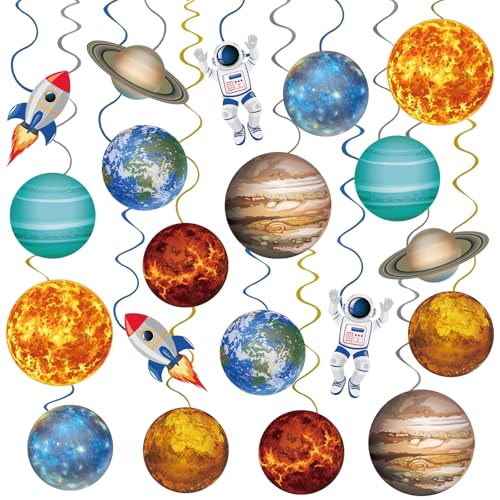 40Pcs Solar System Hanging Swirl Decorations, Outer Space Party Ceiling Hanging Swirls Space Themed Party Swirls Streamers for Space Themed Birthday Baby Shower Party Decor Supplies