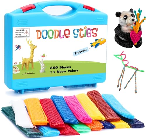 CALPALMY (800 PCS Wax Sticks for Kids Bendable Wax Yarn Sticks - 13 Neon Colors Doodle Stigs Travel Kit - DIY Crafts and Home Partty School Project Supplies; Great Sensory Fidget Toy for Kids