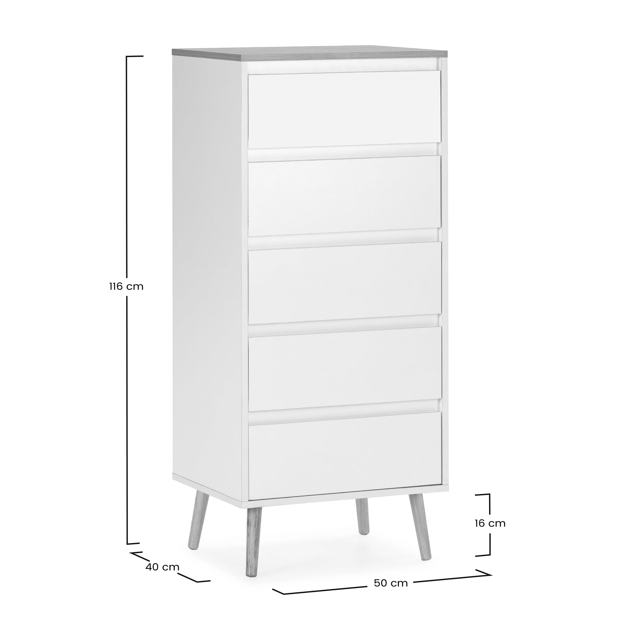HOMN LIVING Cómoda Alta Desi 5 cajones Color Blanco, 50 cm (Ancho) 40 cm (Profundo) 115 cm (Altura)