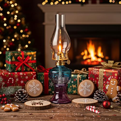 Image of 2 Pcs Oil Lamps for Indoor Use, Hurricane Kerosene Lamp, Gradient Purple
