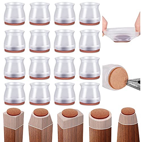 Silicone Chair Leg Floor Protectors,16pcs Floor Protectors for Chairs,Rubber Chair Leg Caps for Wood Floors,Chair Leg Protectors for Hardwood Floors,Rubber Chair Leg Covers (Medium, Clear-16pcs)