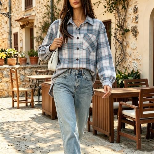 Plaid Shirts for Women Gingham Button Down Boho Long Sleeve Shirt - image 2