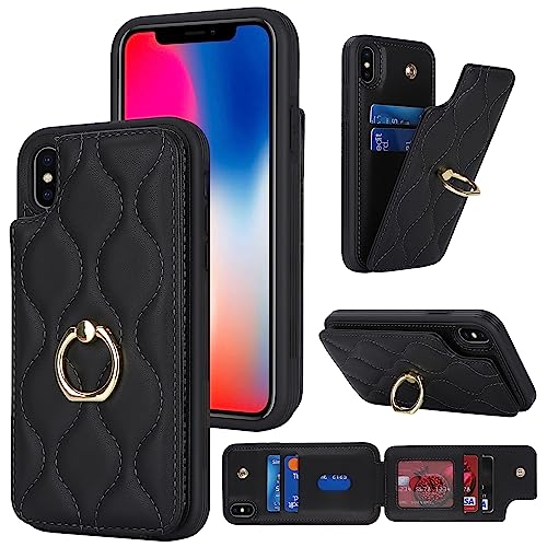 Image of iPhone X /XS Case with Card Holder, Kickstand and RFID Blocking, PU Leather Wallet Case for Women, Black
