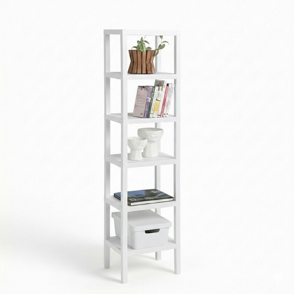 DIVCHI 6 Tier Side Table Bedside Storage Rack for Small Spaces | Display Rack | Kitchen Side Stand | Living Room Organiser | Bedroom Bookshelf | Space-Saving Shelving Unit | White | 25 ร 30 ร 145 cm