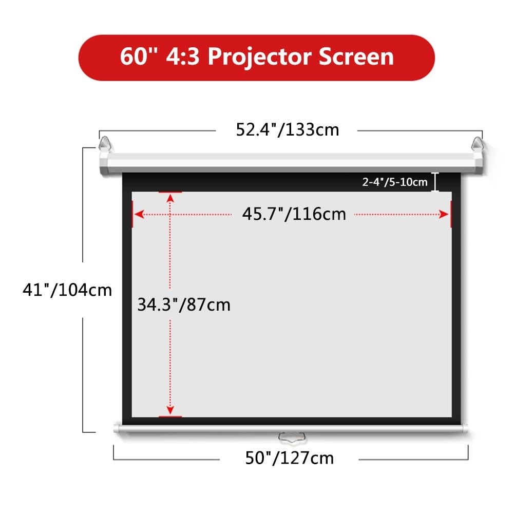 60 72 84 pollici Schermo per Proiettore HD Scomparsa Manuale, Telo Cinematografico Montato a Parete e Soffitto con Blocco Automatico per Casa(60"(4:3))