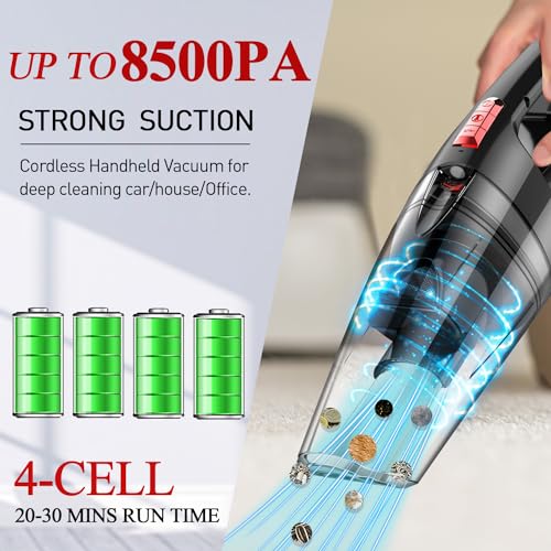 whall Handheld Vacuum Cordless, 8500PA Strong Suction Hand Vacuum, Wet Dry Hand Held Vacuum Cleaner with LED Light, Lightweight Mini Car Vacuum Cordless Rechargeable, Portable Vacuum