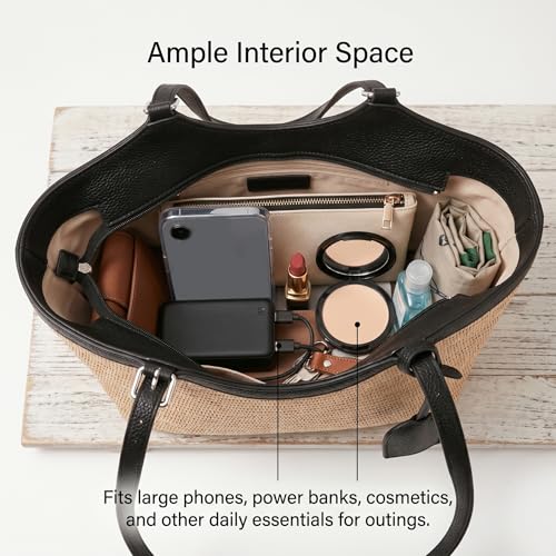 Sac à main tissé spacieux et finitions cuir premium