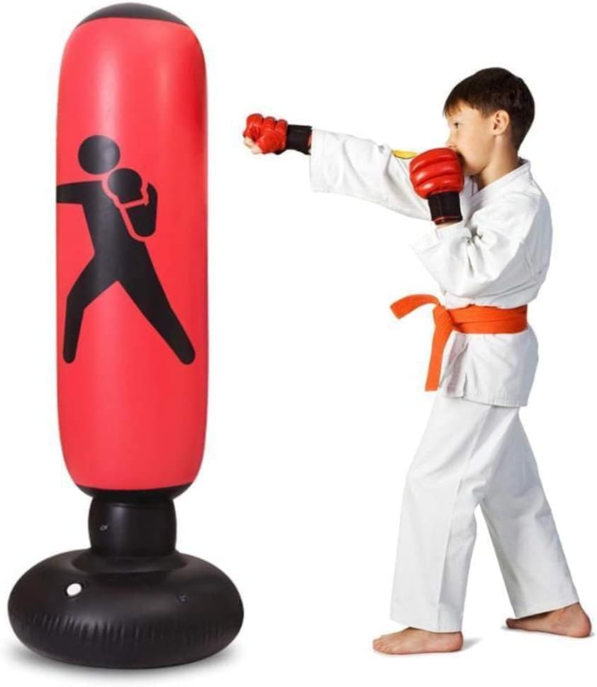 – Inflatable Punching Bag, 63" Freestanding Boxing Reflex Trainer, Heavy Base Design for Kids and Adults Practicing Karate and Taekwondo at Home