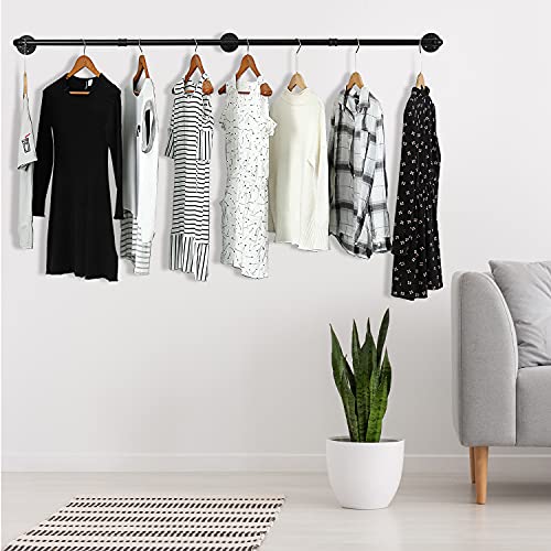 Industrial Pipe Clothes Rack, Heavy Duty 60inch Iron Garment Rack Wall Mounted, Metal Rustic Saving Space Clothes Bar Multi-Purpose Hanging Rod for Bedroom,Closet,Laundry Room and Plants hanging by Oroonoko - Image 5