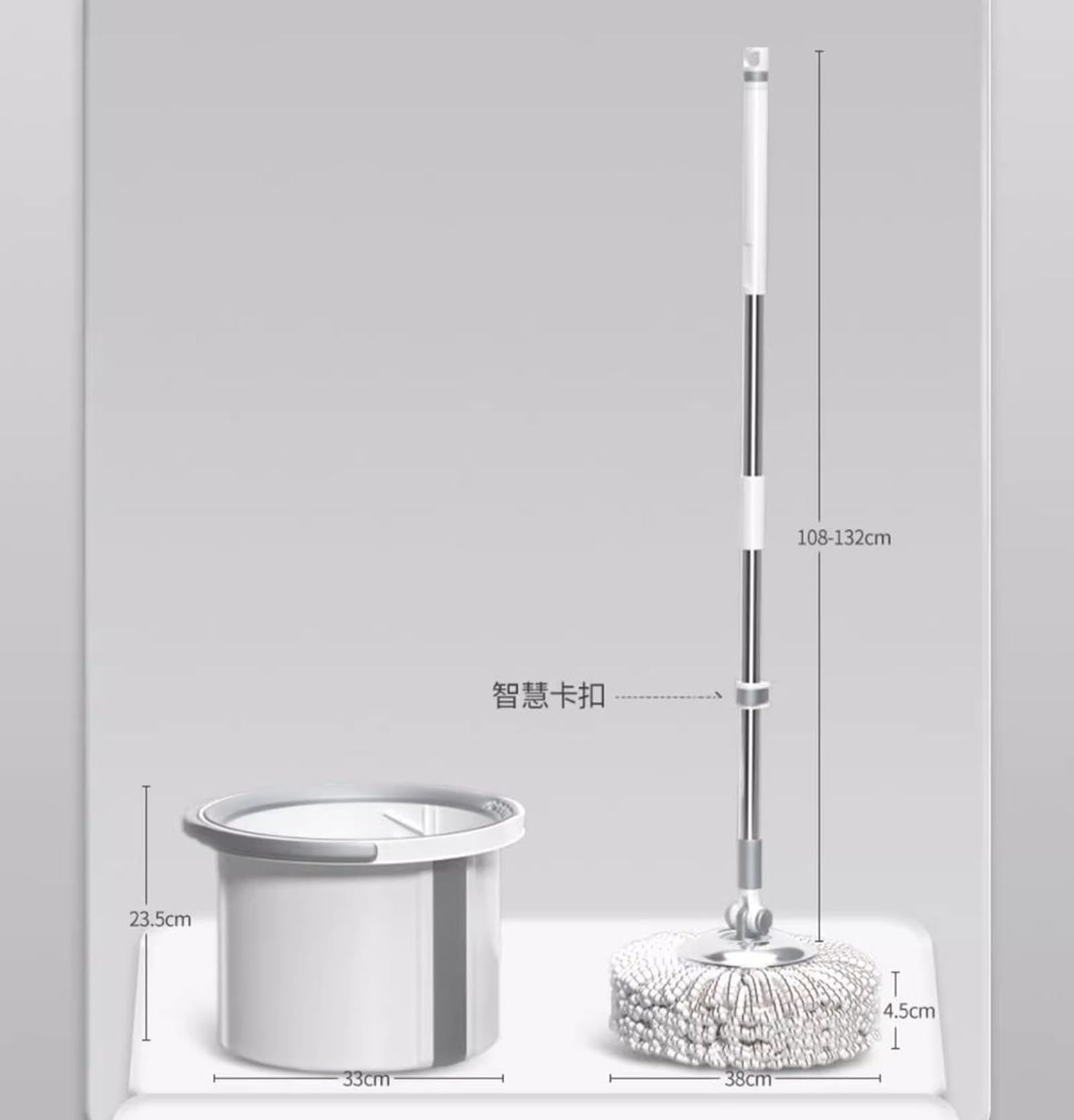 Trapeador Giratorio con Cubo, Sistema de Cubo único Redondo Manos Libres, trapeador de Piso de Microfibra húmedo y seco para Laminado,B
