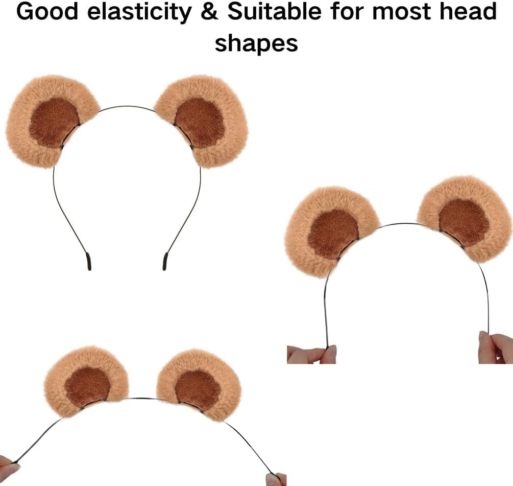 Brown Bear Ears Headband Fluffy Chipmunk Ears Headband, Fashion Hairband Bear Ear for Makeup Adults,Movable Ears Design - Image 8