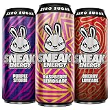 SNEAK Energy Drink Cans | Cherry Limeade, Purple Storm & Raspberry Lemonade | No Sugar. No Junk. Just Natural Caffeine, Focus-Boosting Nootropics in a Can | 500ml x 12