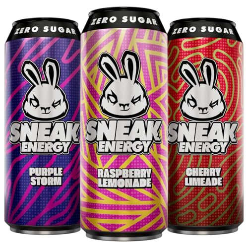 SNEAK Energy | Cherry Limeade Purple Storm & Raspberry Lemonade | No Sugar. No Junk. Just Natural Caffeine & Focus-Boosting Nootropics | 500ml x 12