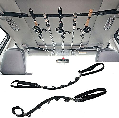 Hinature Adjustable Fishing Rod Holder – Easy Carrier Black Vehicle Fishing Pole Storage Rod Rack with 2 Straps for Car Vans SUV Truck Wagon Jeep Roof- 86.6 Inches Length