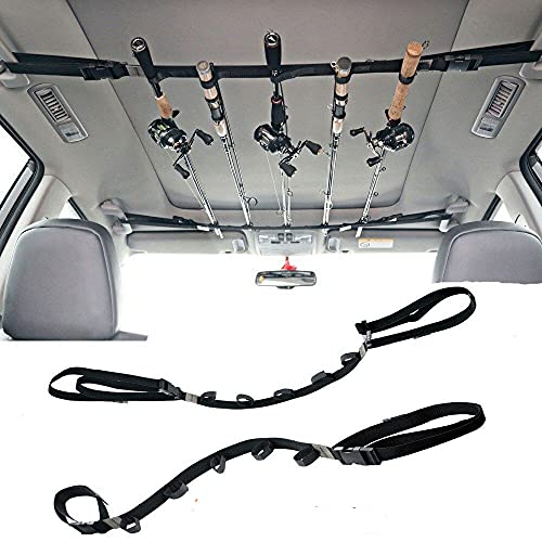 Hinature Adjustable Fishing Rod Holder – Easy Carrier Black Vehicle Fishing Pole Storage Rod Rack with 2 Straps for Car Vans SUV Truck Wagon Jeep Roof- 86.6 Inches Length