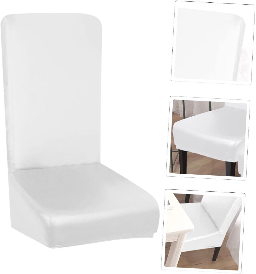 Unomor 4pcs Stretch Chair Covers Pu Leather Dining Chair Slipcovers Easy to Clean White Protector for Home Hotel Restaurant and Parties