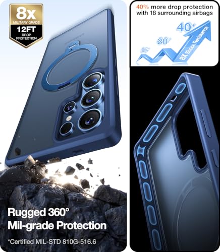 Image of TORRAS 360 Spin Magnetic Stand for Samsung Galaxy S25 Ultra Case, Fit for Magsafe, Mil-STD Slim Protective S25 Ultra Case with Kickstand Rotatable, Aesthetic for Women Men, Ostand Spin, Navy Blue