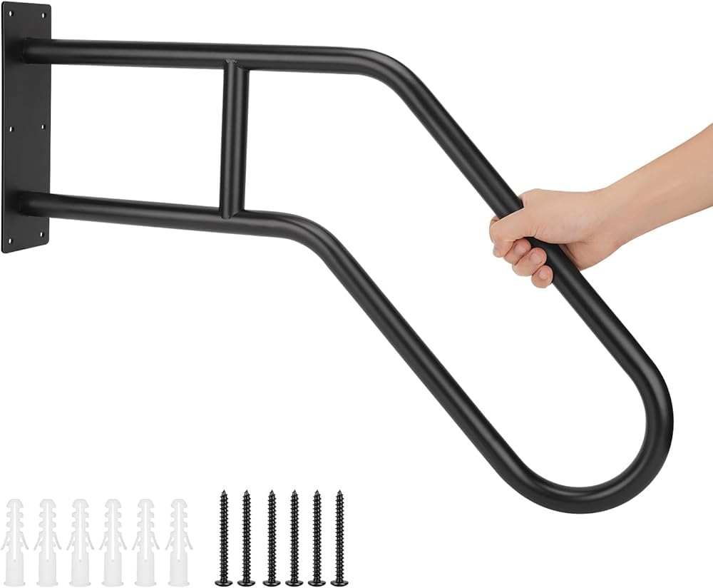 Lqsybhd Women's 1 Handrails For Outdoor Steps, -3 Steps Wall Mount Hand Rail, Safety U-Shape Metal Grab Bars, Stair Handrail For Indoor Stairs, Stair Railing Indoor For Pregnant Elderly, Disabled