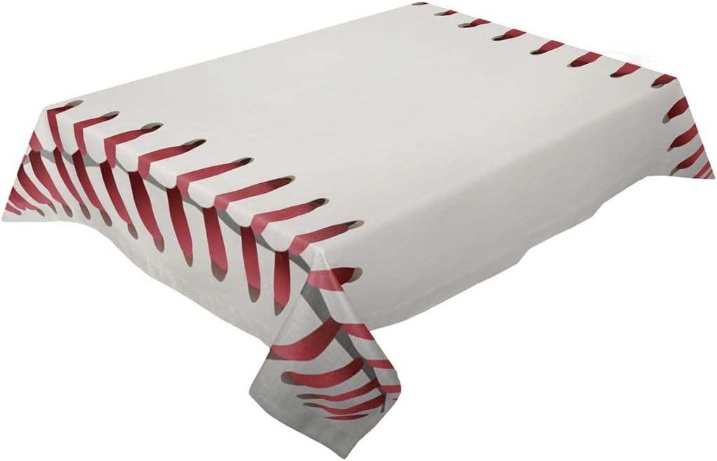Baseball White Tablecloth Rectangular Holiday Wedding Dinning Decor Waterproof Table Cover(153x214cm)
