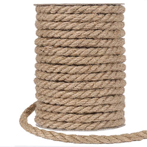 Tenn Well 10mm Jute Rope 50 Feet Thick and Strong Natural Jute Twine for Gardening Bundling Camping Decorating (Brown)