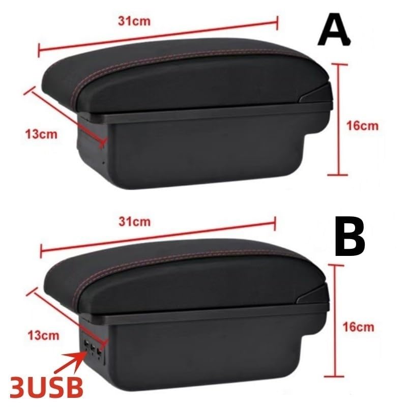 Couverture d'accoudoir de voiture Pour Peugeot 107/pour Citroën C1/pour Toyota Pour Aygo BJ/pour BYD F0 Accoudoir Boîte Intérieure | A1 Black red NO USB