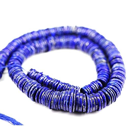 LKBEADS Natural Afghan Blue Lapis Lazuli Smooth Rondelle Tyre Wheel Micro Craft Loose Beads Strand 15" 5 mm