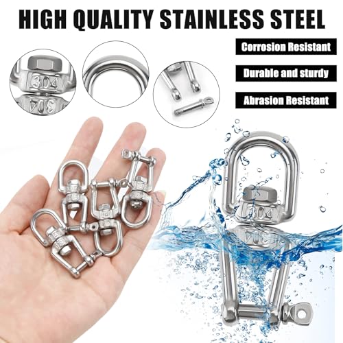 Mumjooyi Edelstahl Drehwirbel 4 Stück Drehring mit Doppeltem Ende und Schwenkauge Edelstahl 304 360°Swivel Haken M4 für Boxsack Hängesessel Schaukeln Baumschaukeln