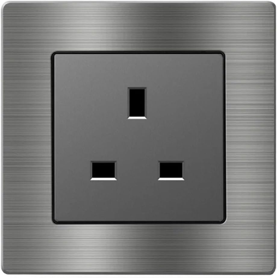 EIOMR UK Standard Wall Socket 13A 220V Grey Aluminum Alloy Panel with USB Charging Port Electrical Socket for Home Improvement(Wall Socket)