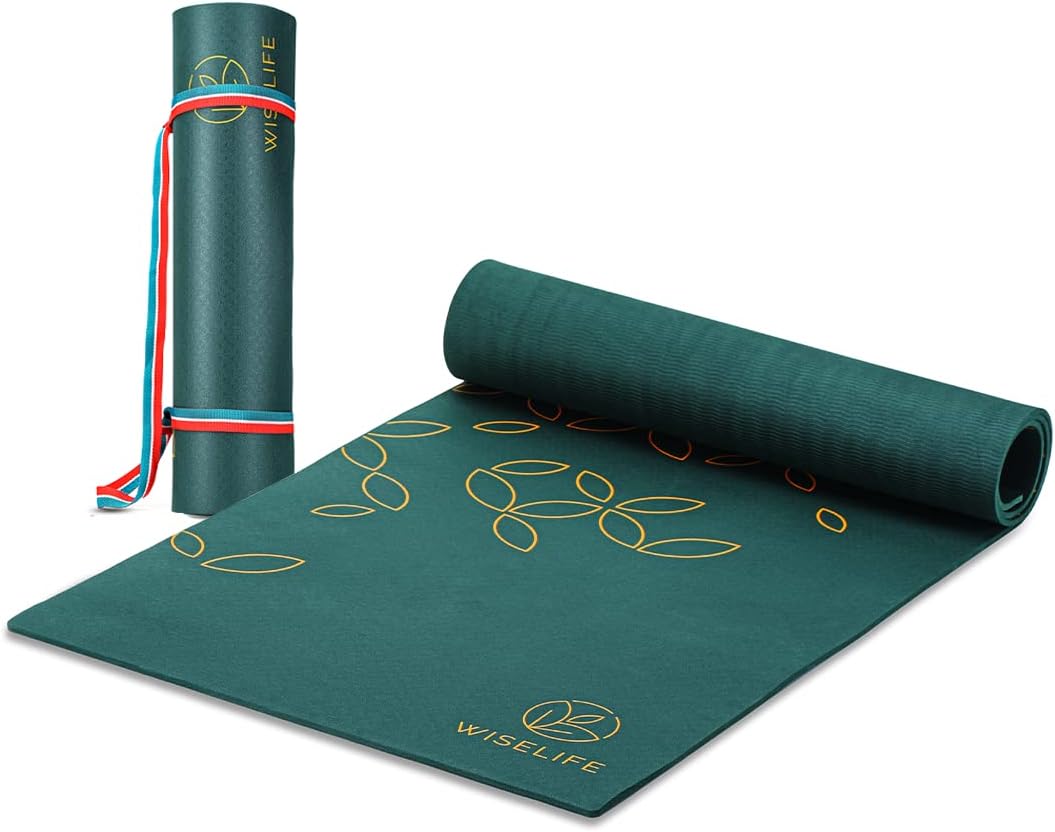 WiselifeCork Natural Rubber Yoga Mat/Carry Strap (5MM | Extra Large Extra Wide | Anti skid Anti slip) for Yoga & Workout (Cork)