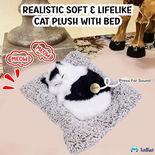 Image of FunBlast Cute Sleeping Cat Plush Toy with Meow Sound, Gift for Kids, Toy Accessories for Car Dashboard (White Black)