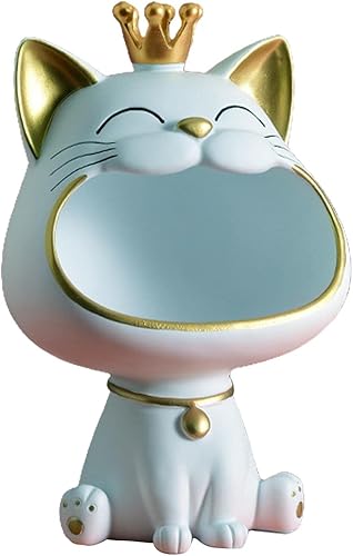 JISADER Caja de almacenamiento de estatua de gato de la suerte de resina, bandeja de almacenamiento, bandeja de escritorio, decoración de llaves,