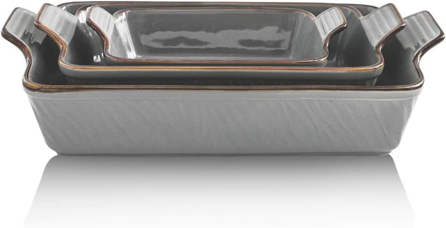 3-Piece Grey Ceramic Bakeware Set for Lasagna & Casseroles, 9×13″ 3-Piece Grey Ceramic Bakeware Set for Lasagna & Casseroles, 9×13″