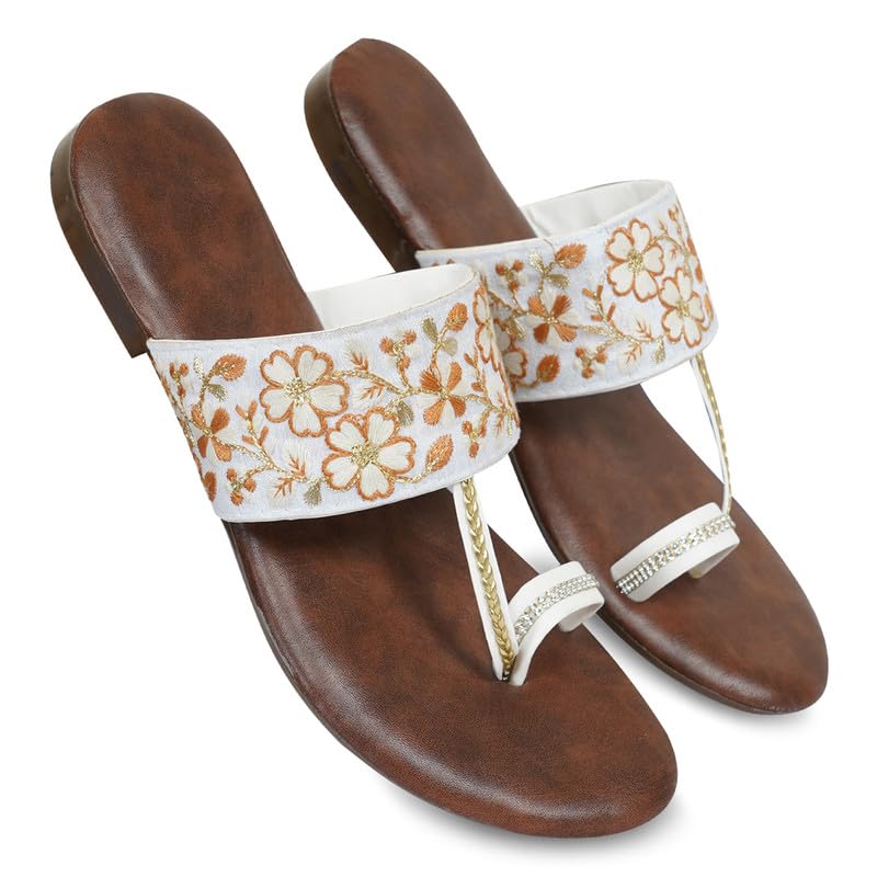 Image of DFR Flip Flops for Women Daily Use Comfortable Ethnic Embroidered Girls Slippers flipflops chappals